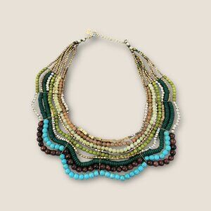 Vintage Nakomol 16" Multicolor Beaded Necklace  Adjustable Chain & Gold Accent